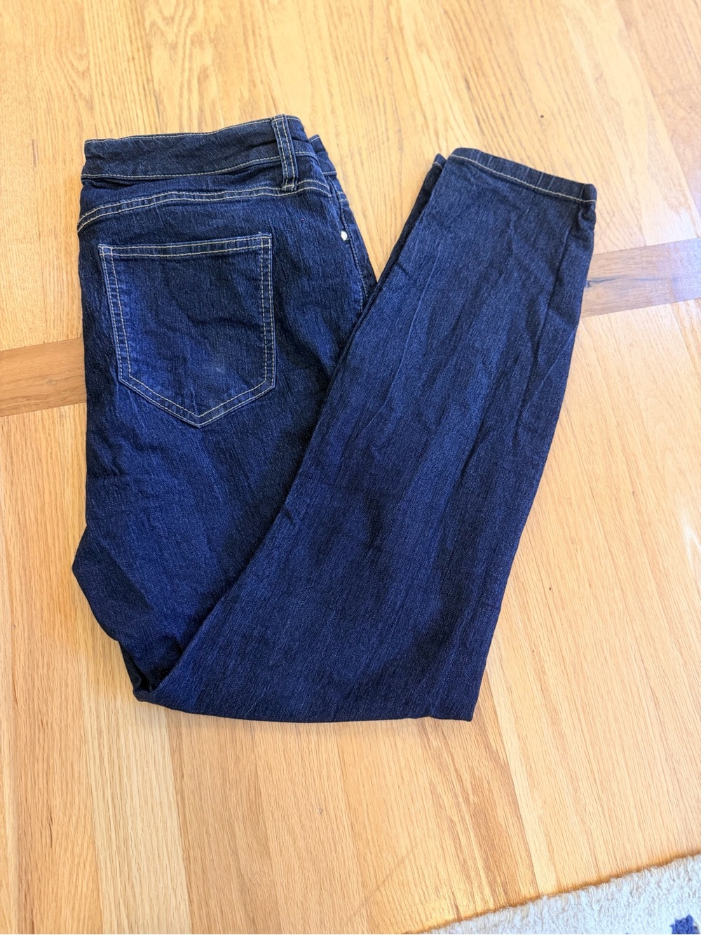 Women's Size 14 "Nine West" Indigo Skinny Big Silver Zipper Front Jeans GUC